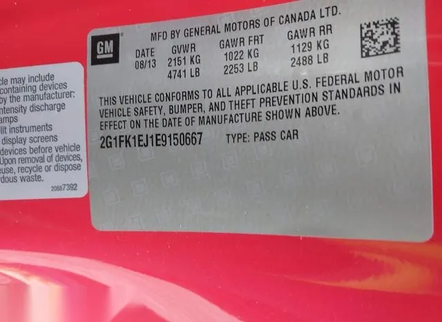 2G1FK1EJ1E9150667 2014 2014 Chevrolet Camaro- 2SS 9