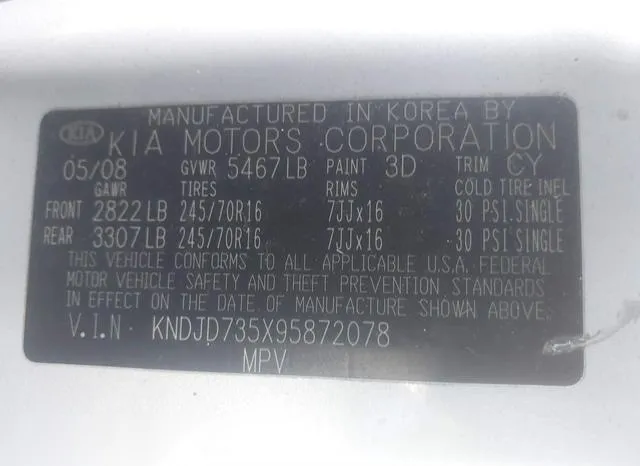 KNDJD735X95872078 2009 2009 KIA Sorento- LX 9