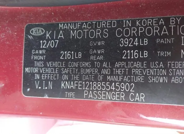 KNAFE121885545902 2008 2008 KIA Spectra- EX 9