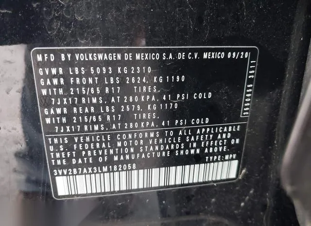 3VV2B7AX3LM182058 2020 2020 Volkswagen Tiguan- 2-0T Se/2-0T 9