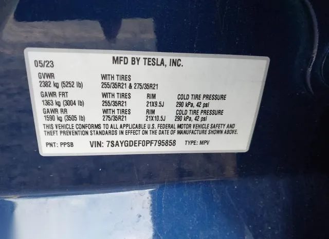 7SAYGDEF0PF795858 2023 2023 Tesla Model Y- Performance Dual 9