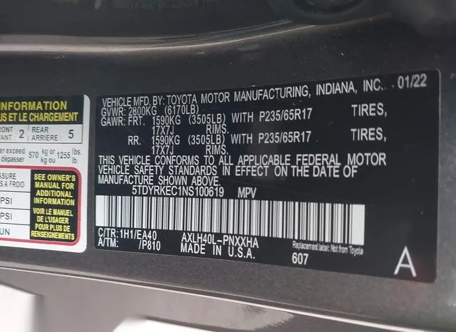 5TDYRKEC1NS100619 2022 2022 Toyota Sienna- Xle 9