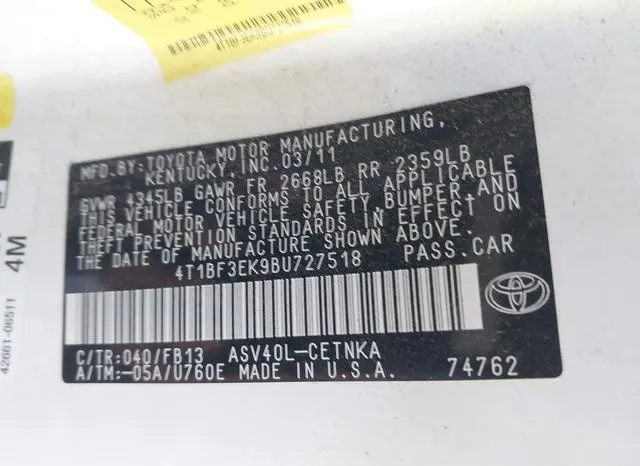 4T1BF3EK9BU727518 2011 2011 Toyota Camry- LE 9