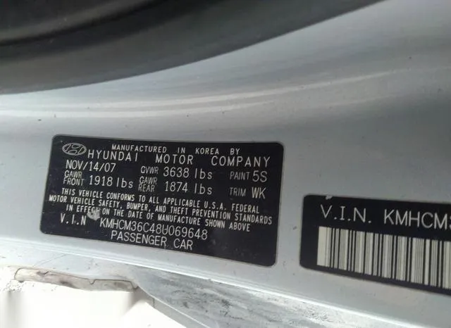 KMHCM36C48U069648 2008 2008 Hyundai Accent- GS 9