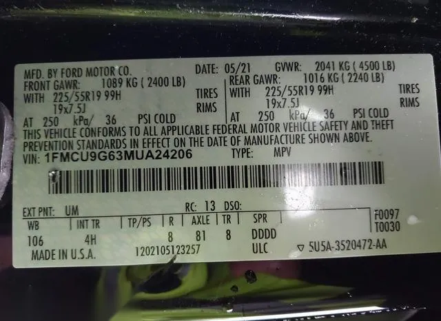 1FMCU9G63MUA24206 2021 2021 Ford Escape- SE 9