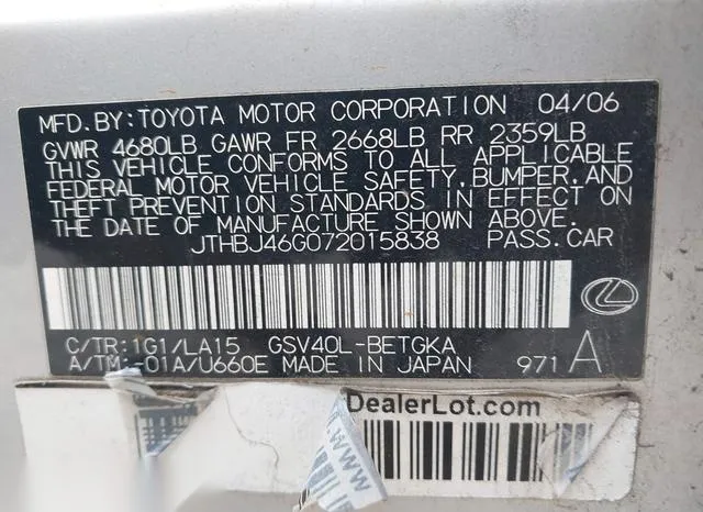 JTHBJ46G072015838 2007 2007 Lexus ES- 350 9