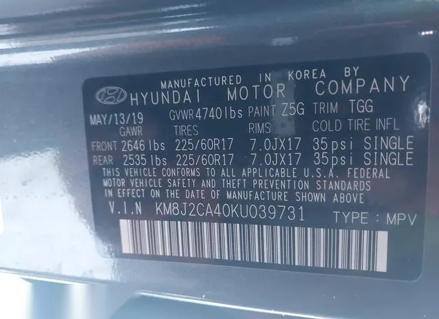 KM8J2CA40KU039731 2019 2019 Hyundai Tucson- SE 9