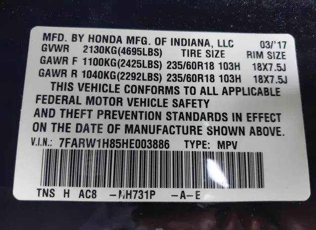 7FARW1H85HE003886 2017 2017 Honda CR-V- Ex-L/Ex-L Navi 9