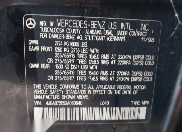 4JGAB72E5XA080640 1999 1999 Mercedes-Benz ML 430 9