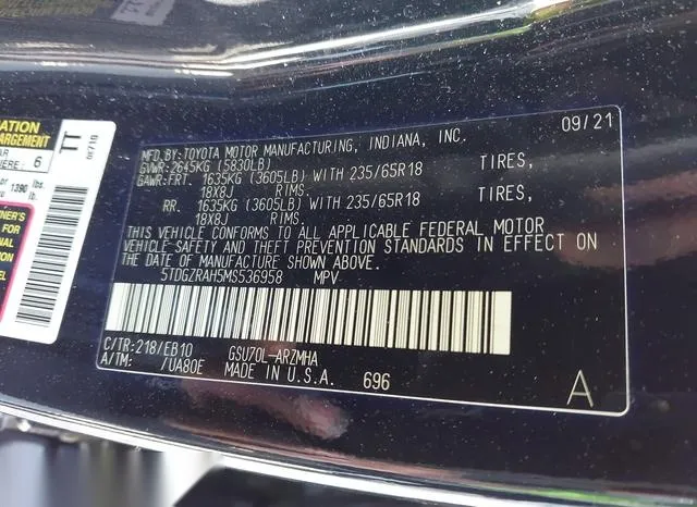 5TDGZRAH5MS536958 2021 2021 Toyota Highlander- Xle 9