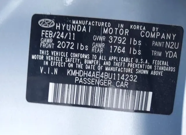 KMHDH4AE4BU114232 2011 2011 Hyundai Elantra- Gls -ulsan Plant- 9