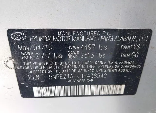 5NPE24AF9HH438542 2017 2017 Hyundai Sonata- SE 9