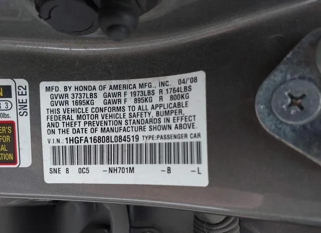 1HGFA16808L084519 2008 2008 Honda Civic- EX 9