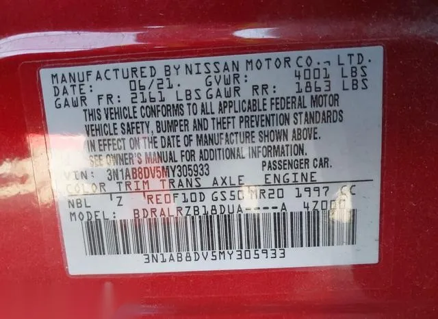 3N1AB8DV5MY305933 2021 2021 Nissan Sentra- Sr Xtronic Cvt 9