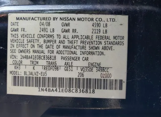 1N4BA41E08C836818 2008 2008 Nissan Maxima- 3-5 SE 9