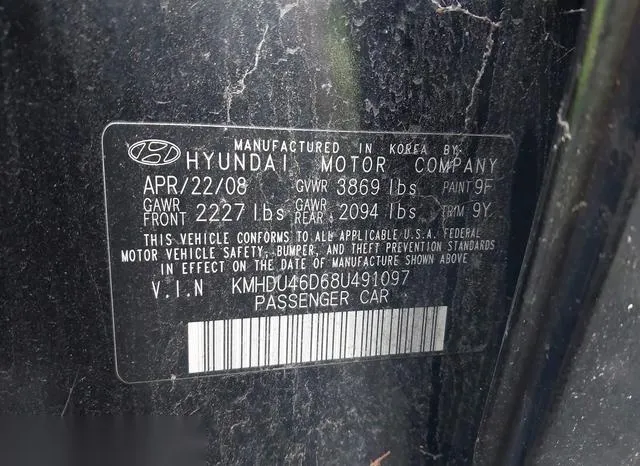 KMHDU46D68U491097 2008 2008 Hyundai Elantra- Gls/Se 9