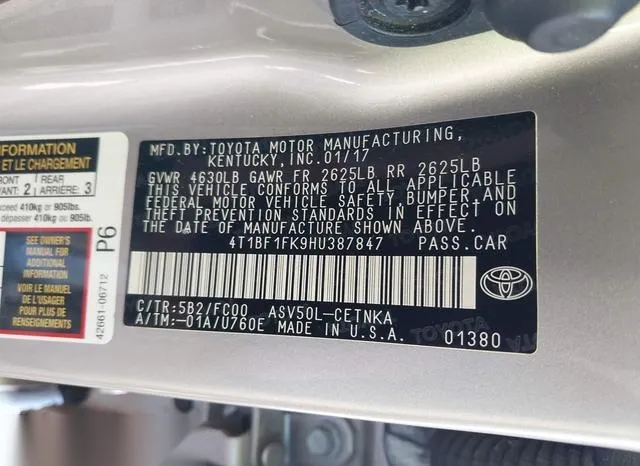 4T1BF1FK9HU387847 2017 2017 Toyota Camry- LE 9