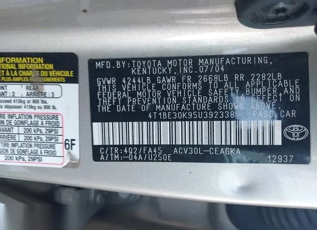 4T1BE30K95U392338 2005 2005 Toyota Camry- Xle 9