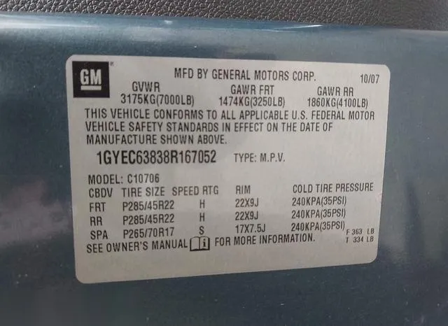 1GYEC63838R167052 2008 2008 Cadillac Escalade- Standard 9