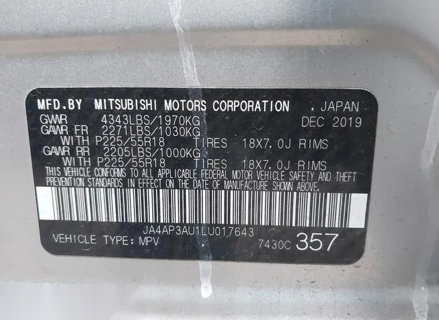 JA4AP3AU1LU017643 2020 2020 Mitsubishi Outlander- Sport 2-0 9