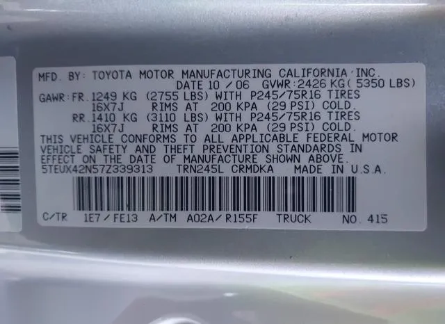 5TEUX42N57Z339313 2007 2007 Toyota Tacoma 9