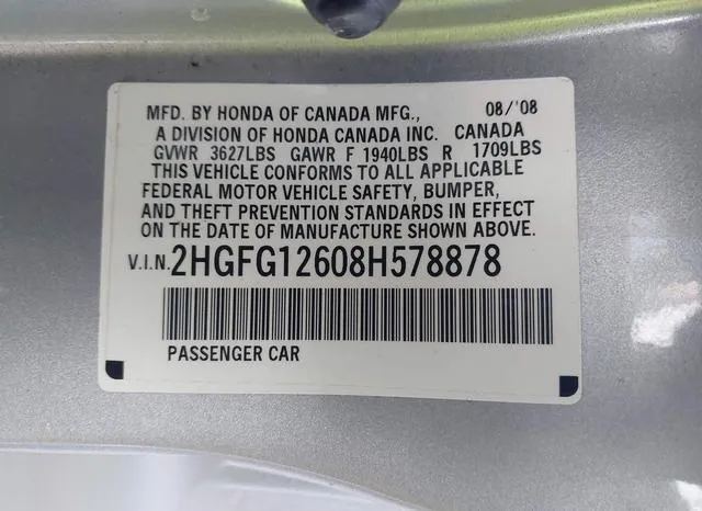 2HGFG12608H578878 2008 2008 Honda Civic- LX 9