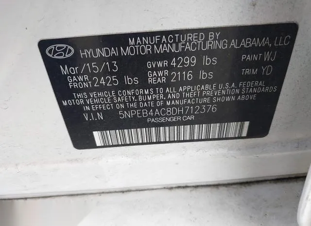 5NPEB4AC8DH712376 2013 2013 Hyundai Sonata- Gls 9