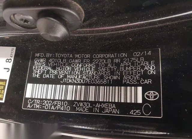 JTDKN3DU7E0365811 2014 2014 Toyota Prius- Two 9