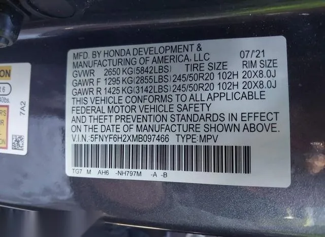 5FNYF6H2XMB097466 2021 2021 Honda Pilot- Awd Special Edition 9