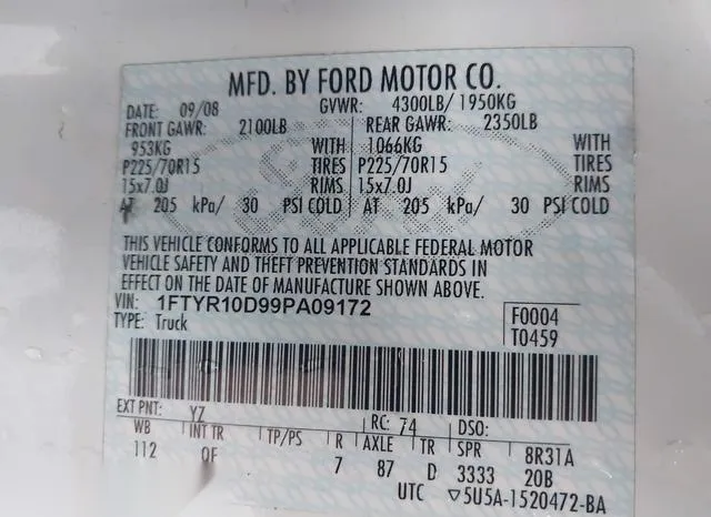 1FTYR10D99PA09172 2009 2009 Ford Ranger- Sport/Xl/Xlt 9