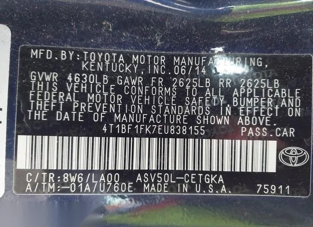 4T1BF1FK7EU838155 2014 2014 Toyota Camry- Xle 9