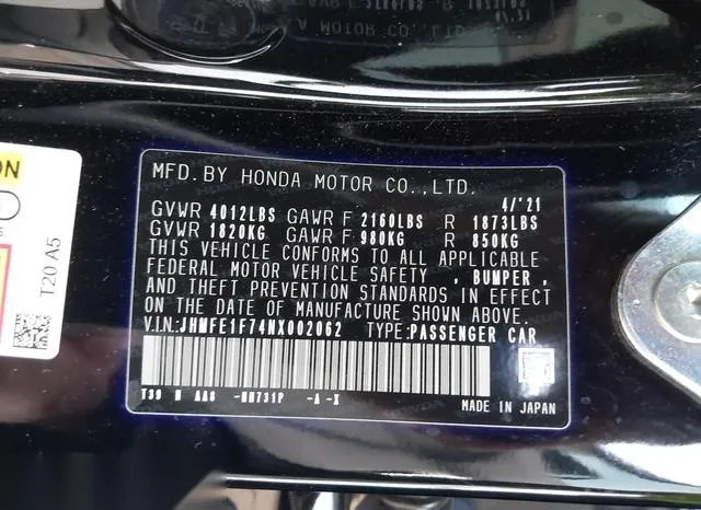 JHMFE1F74NX002062 2022 2022 Honda Civic- EX 9