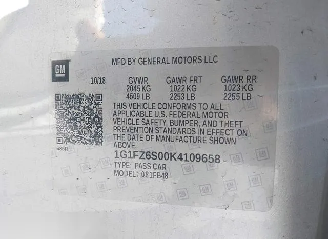 1G1FZ6S00K4109658 2019 2019 Chevrolet Bolt- Ev Premier 9