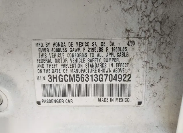 3HGCM56313G704922 2003 2003 Honda Accord- 2-4 LX 9