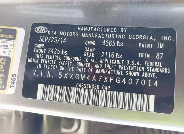 5XXGM4A7XFG407014 2015 2015 KIA Optima- LX 9