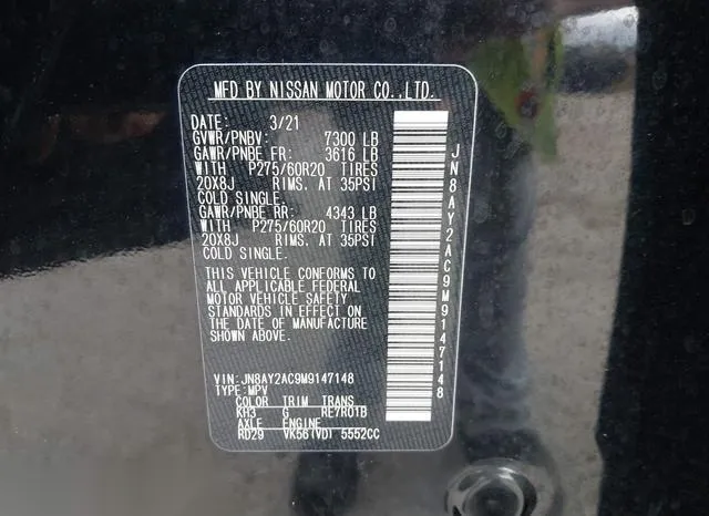 JN8AY2AC9M9147148 2021 2021 Nissan Armada- Sv 2Wd 9