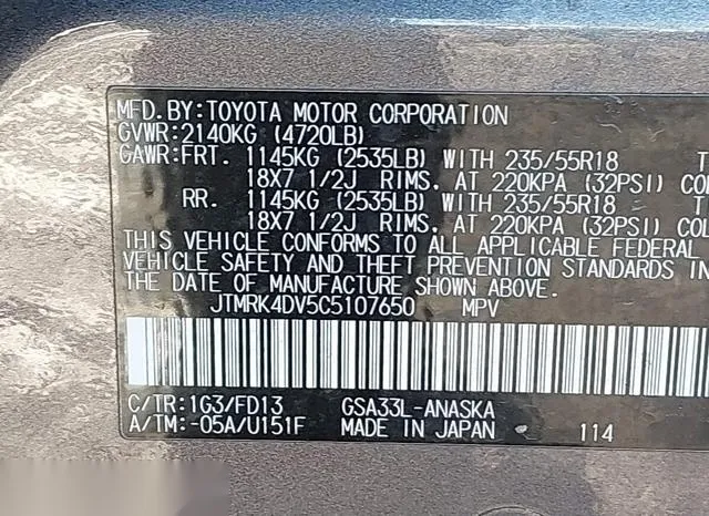 JTMRK4DV5C5107650 2012 2012 Toyota RAV4- Sport 9