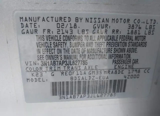 3N1AB7AP3JL627785 2018 2018 Nissan Sentra- SV 9