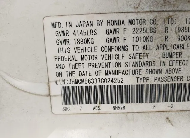 JHMCM56337C024252 2007 2007 Honda Accord- 2-4 SE 9