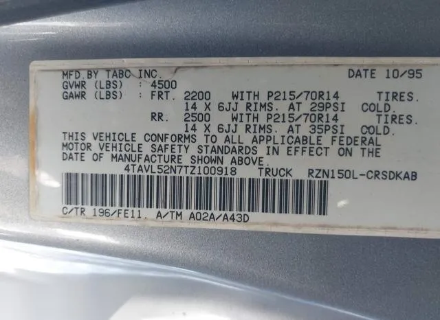 4TAVL52N7TZ100918 1996 1996 Toyota Tacoma- Xtracab 9