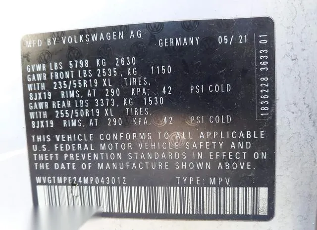 WVGTMPE24MP043012 2021 2021 Volkswagen ID-4- Pro S 9