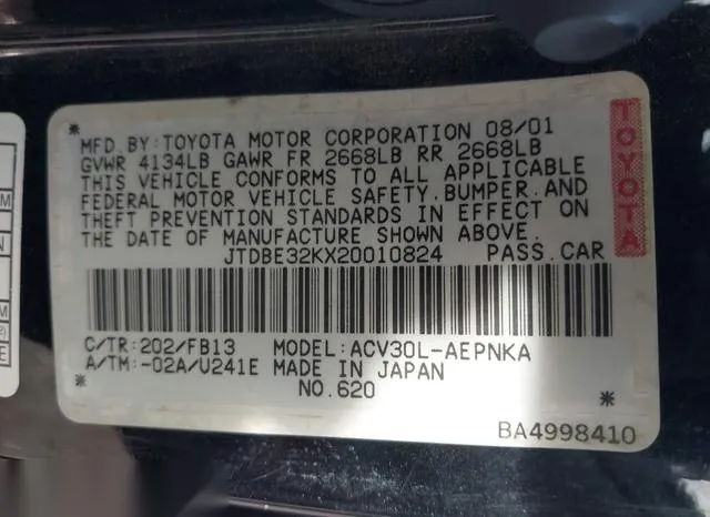 JTDBE32KX20010824 2002 2002 Toyota Camry- LE 9