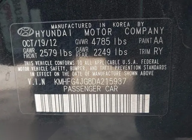 KMHFG4JG8DA215937 2013 2013 Hyundai Azera 9