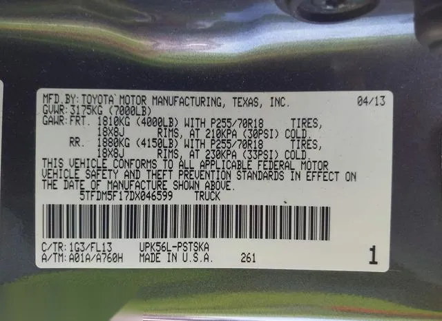 5TFDM5F17DX046599 2013 2013 Toyota Tundra- Grade 4-6L V8 9