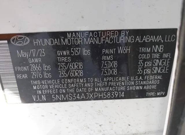 5NMS34AJXPH583914 2023 2023 Hyundai Santa Fe- Sel Premium 9