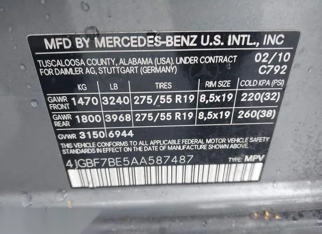 4JGBF7BE5AA587487 2010 2010 Mercedes-Benz GL-Class- 450 4Matic 9