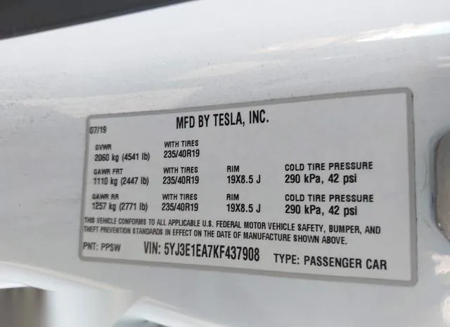 5YJ3E1EA7KF437908 2019 2019 Tesla Model 3- Long Range/Mid R 9