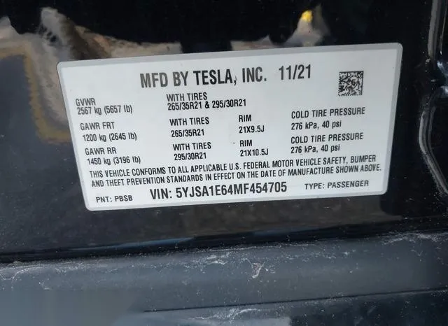 5YJSA1E64MF454705 2021 2021 Tesla Model S 9