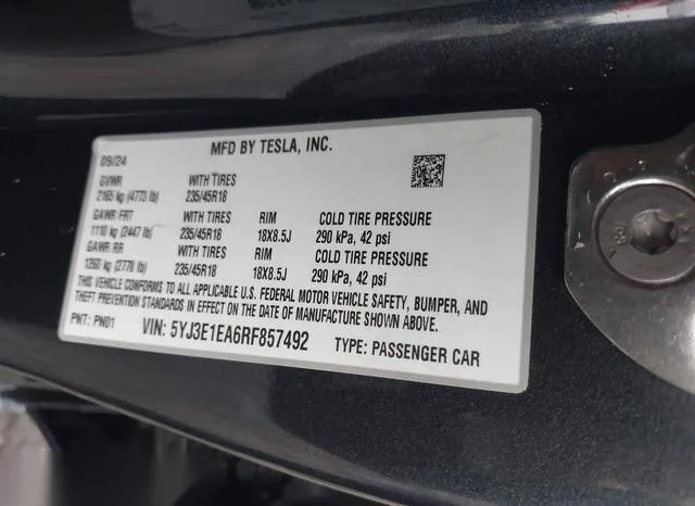 5YJ3E1EA6RF857492 2024 2024 Tesla Model 3 9