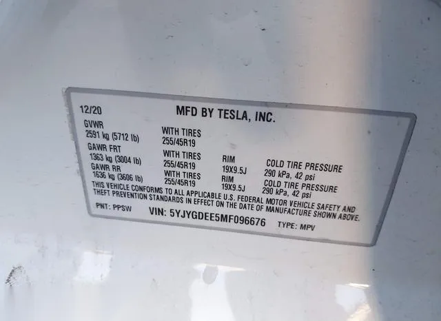 5YJYGDEE5MF096676 2021 2021 Tesla Model Y- Long Range Dual 9